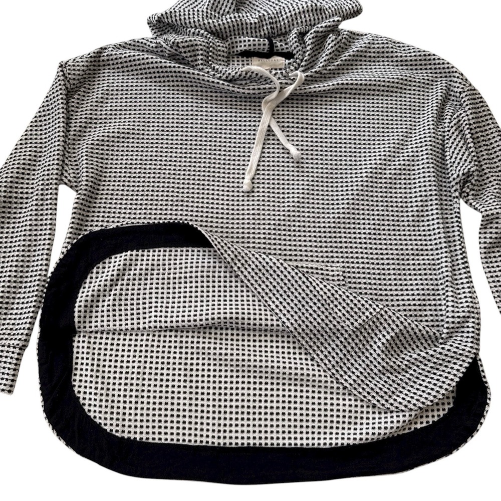 Textured Waffle Knit Hoodie Black White Minimalist Scandi Pullover Women's Small - Picture 6 of 12